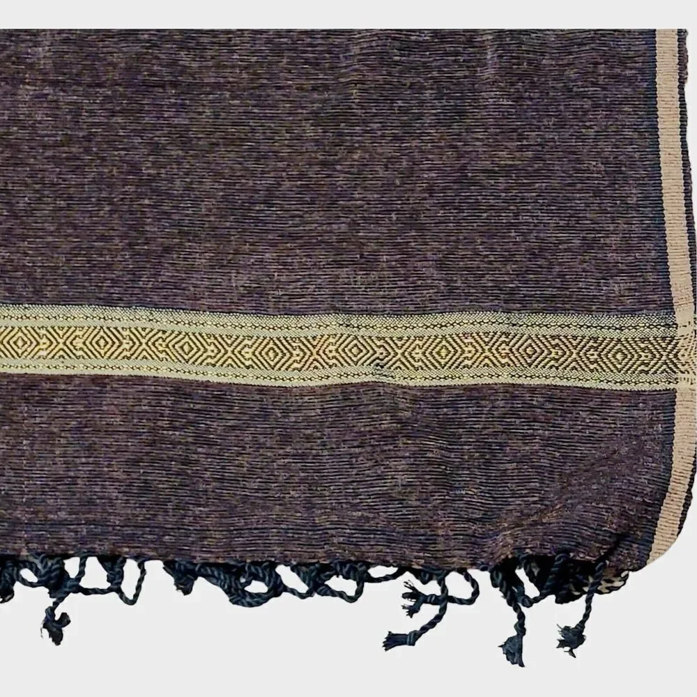 New‎ Hand Wowen Chocolate Brown Fringed Shawl Throw With Gold Trim 49